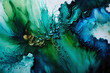 Contemporary Abstract Paint Swirls Background in Beautiful green blue black ink paint cloud alcohol drip liquid flow wave abstract splatter color marble background wallpaper generative ai