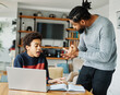 © Lumos sp - father child home family homework son teenage parent education arguing bored tired refusing annoyed distracted  laptop teen boy teaching man  learning together