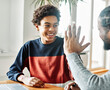 © Lumos sp - father child home family homework son teenage parent education teamwork high five high five laptop teen boy kid teaching man young happy learning together school computer success achievement