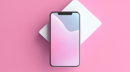 Smartphone mock up screen, pink pastel flowers, floral feminine spring background. Mockup mobile phone blank white empty display shop app delivery concept. Top view above, flat lay. Generative AI.