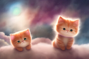 ai-generated illustration of fictional kittens in space