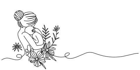 Mothers and son line art illstration, mother day celebration background