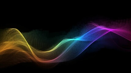 Wall Mural - Dark rainbow and glow wave particle abstract background, generative IA