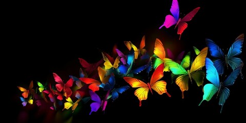 Wall Mural - many bright rainbow butterflys flyed, generative IA