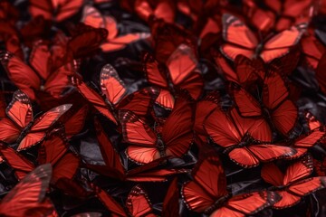 Wall Mural - many bright red butterflys flyed, generative IA