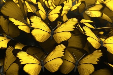 Wall Mural - many bright yellow butterflys flyed, generative IA