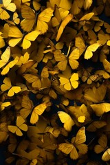 Wall Mural - many bright yellow butterflys flyed, generative IA