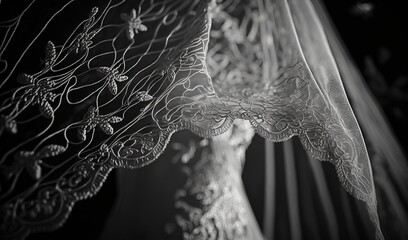 Sticker -  a wedding dress with a veil hanging from it's back.  generative ai