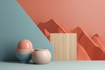 Poster - Illustration of two decorative vases displayed on a table. Generative AI