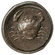 antike Münze: die attische Tetradrachme mit dem Bild eines Krebses 