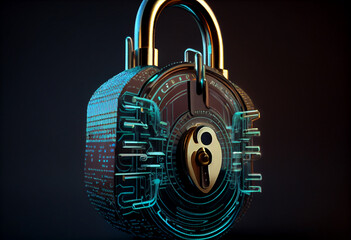 Poster - Cybersecurity Padlock, Digital Lock on Technology Network Data Protection Background,Generative AI