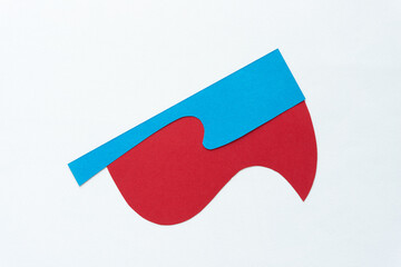 Poster - isolated blue and red cut paper shapes with distinct wavy forms and straight edges on white