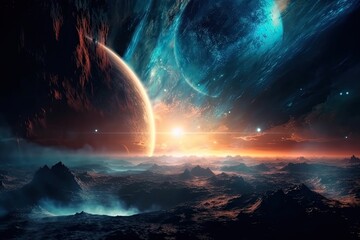 Wall Mural - cosmic space scene featuring planets and stars. generative ai