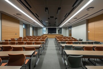 Poster - classroom with rows of desks and chair. generative ai