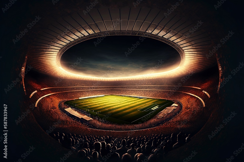 Big football stadium bird eye view, Generative AI illustrations