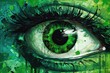 green-painted eye in a close-up view. Generative AI