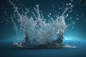 Poster - water droplet splashing on a vibrant blue background. Generative AI