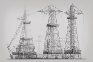 Poster - monochromatic photograph featuring a cluster of tall towers. Generative AI