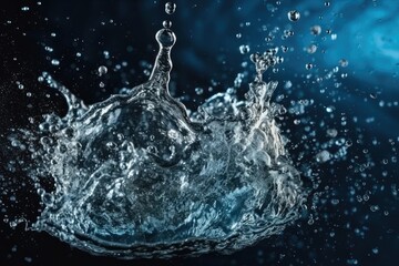 Poster - Illustration of water droplets splashing into the air against a black background. Generative AI