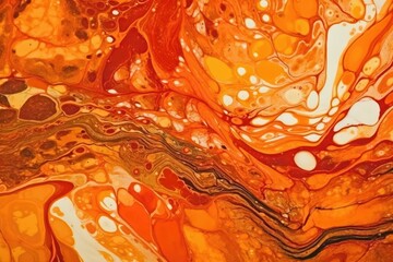 Poster - close-up view of an abstract painting featuring shades of orange and yellow. Generative AI