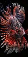 Wall Mural - Lionfish, or red lionfish, swimming in the ocean. Generative AI