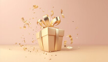 Gold Gift Box With Ribbon And Bow