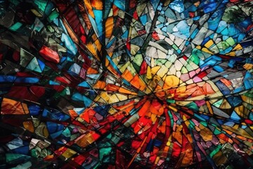 Poster - vibrant stained glass artwork. Generative AI