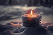 christmas candle in snow