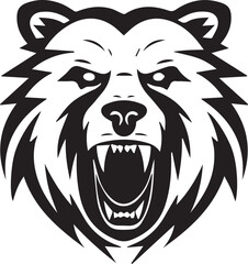 Black and white vector illustration of a angry bear head, black on white background isolated, line art, suitable for logo, tattoo, mascot,shirt, t shirt, label, emblem, tatoo, sign, poster