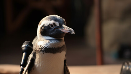 Sticker - Cute penguin sings with selective focus on beak generated by AI