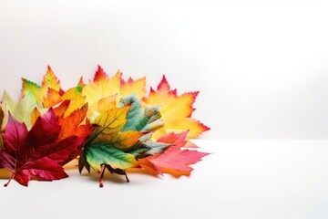 Poster - Illustration of colorful autumn leaves layered on top of each other. Generative AI