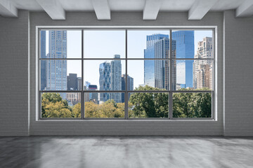 Wall Mural - Empty room Interior Skyscrapers View Cityscape. Central Park Midtown New York City Manhattan Skyline Buildings from Window. Beautiful Expensive Real Estate. Day time. 3d rendering.