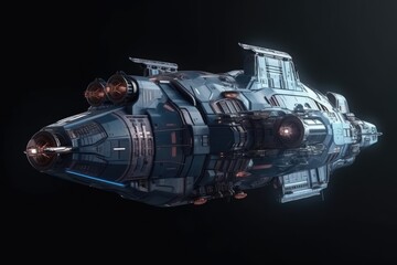 Poster - futuristic spacecraft hovering in the atmosphere. Generative AI