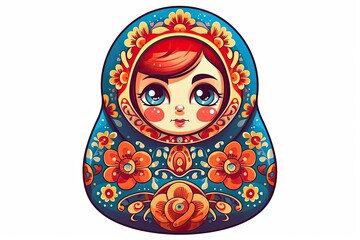 traditional Russian nesting doll with red hair and blue eyes. Generative AI