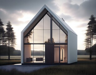 Wall Mural - A stylish, minimalist house with a sloping roof, a large front window, Ai generative