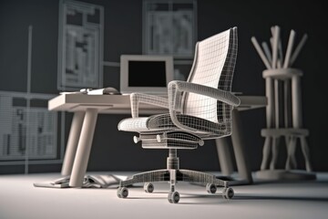 Canvas Print - comfortable computer chair and desk setup for productive work. Generative AI