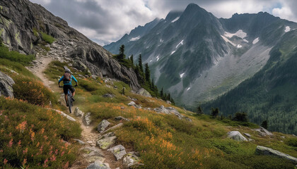 Sticker - Men and women hiking in beautiful mountains generated by AI