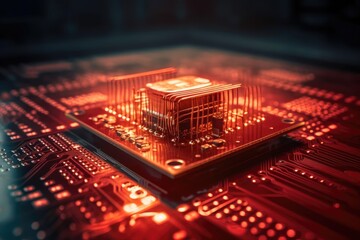 Poster - computer processor with a red LED light on top indicating activity. Generative AI