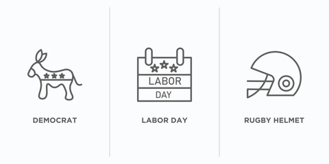 Poster - united states of america outline icons set. thin line icons such as democrat, labor day, rugby helmet vector. linear icon sheet can be used web and mobile