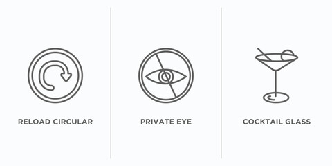 Poster - ultimate glyphicons outline icons set. thin line icons such as reload circular arrow, private eye, cocktail glass vector. linear icon sheet can be used web and mobile