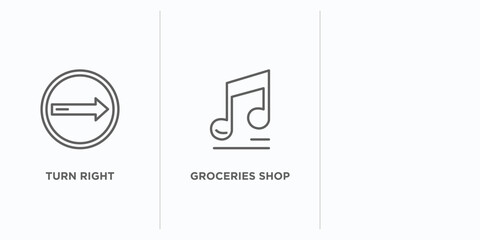 Poster - ultimate glyphicons outline icons set. thin line icons such as turn right, groceries shop, big music note vector. linear icon sheet can be used web and mobile