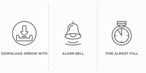 Poster - ultimate glyphicons outline icons set. thin line icons such as download arrow with bar, alarm bell, time almost full vector. linear icon sheet can be used web and mobile