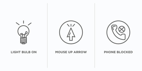 Poster - ultimate glyphicons outline icons set. thin line icons such as light bulb on, mouse up arrow, phone blocked vector. linear icon sheet can be used web and mobile