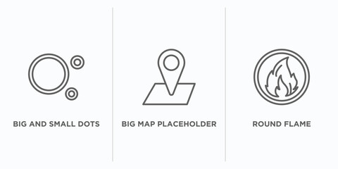 Poster - ultimate glyphicons outline icons set. thin line icons such as big and small dots, big map placeholder, round flame vector. linear icon sheet can be used web and mobile