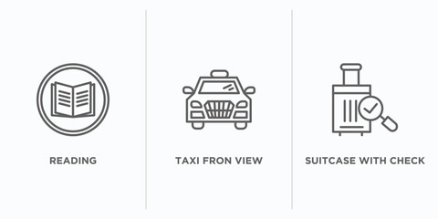 Poster - ultimate glyphicons outline icons set. thin line icons such as reading, taxi fron view, suitcase with check vector. linear icon sheet can be used web and mobile