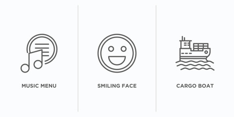 Poster - ultimate glyphicons outline icons set. thin line icons such as music menu, smiling face, cargo boat vector. linear icon sheet can be used web and mobile
