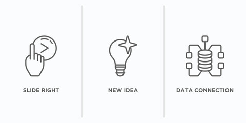 Poster - user interface outline icons set. thin line icons such as slide right, new idea, data connection vector. linear icon sheet can be used web and mobile