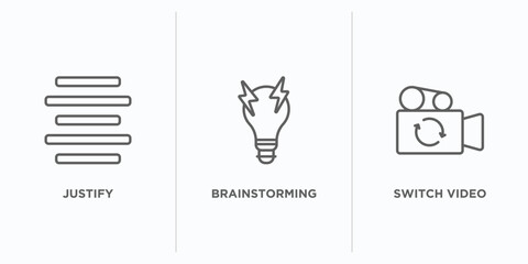 Poster - user interface outline icons set. thin line icons such as justify, brainstorming, switch video vector. linear icon sheet can be used web and mobile