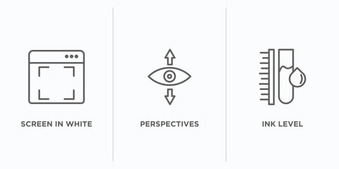 Poster - user interface outline icons set. thin line icons such as screen in white, perspectives, ink level vector. linear icon sheet can be used web and mobile