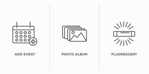 Poster - user interface outline icons set. thin line icons such as add event, photo album, fluorescent vector. linear icon sheet can be used web and mobile